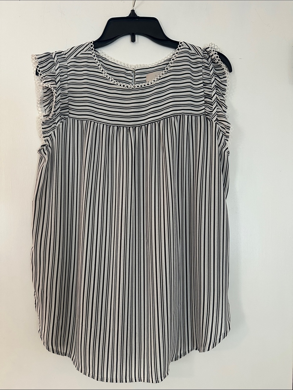 LOFT Black and White Striped Lace-Trim Sleeveless Top
